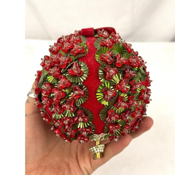 VTG Beaded Ornament Ball Music Box Christmas Decor | MCM Push Pin Craft Sequin - Picture 5 of 11